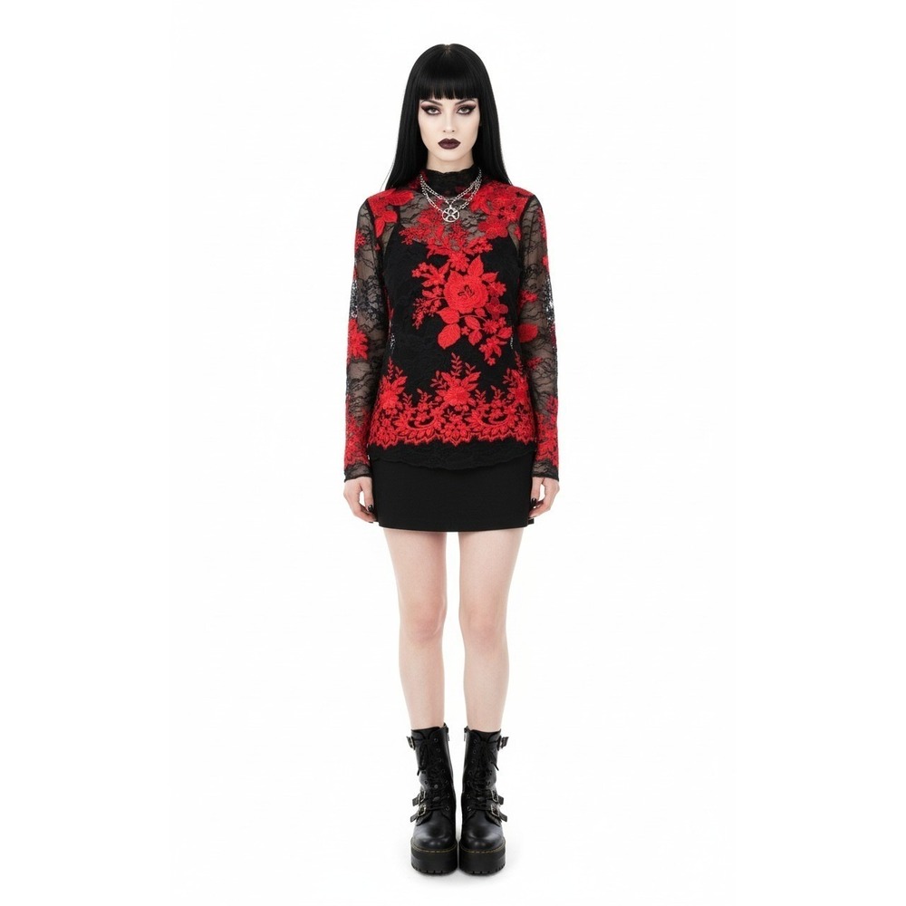 Vintage Sheer Lace Women Top XS Whimsigoth Vamp Romantic Dark Cottage Preppy USA